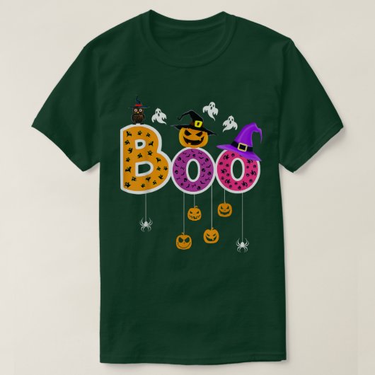 T-shirt Boo Halloween Costume Araignées, Fantômes, Citroui (Design devant)