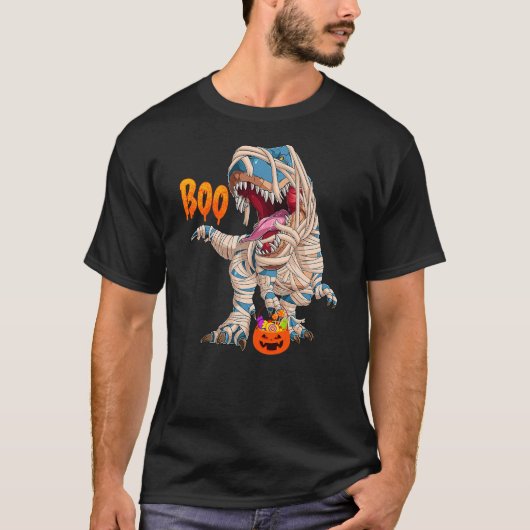 T-shirt BOO Halloween Ghost Skeleton Dinosaur T-Rex (Devant)