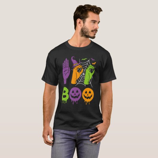 T-shirt Boo Hands American Sign Language Pride ASL Hallowe (Devant entier)