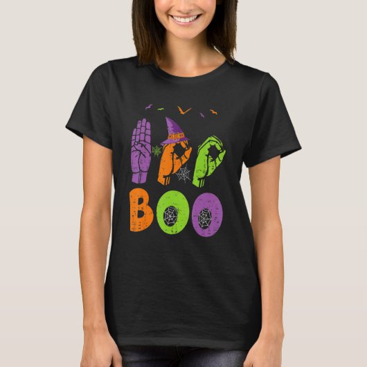 T-shirt Boo Hands American Sign Language Pride ASL Hallowe (Devant)
