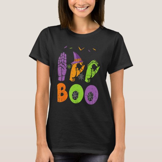 T-shirt Boo Hands American Sign Language Pride ASL Hallowe (Devant)