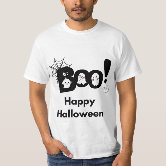T-shirt Boo Happy Halloween fantôme hommes Net (Devant)