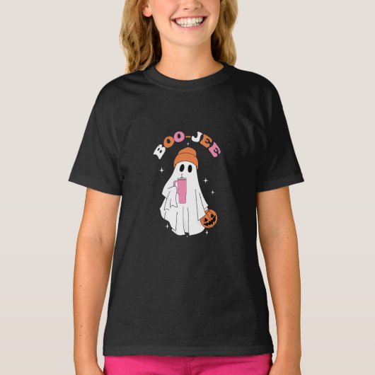 T-shirt BOO JEE Funny Halloween Ghost Coffee Citrouille (Devant)