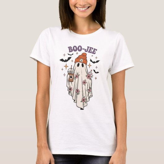T-shirt BOO-JEE Ghost - Cute Floral Halloween Coffee Love (Devant)