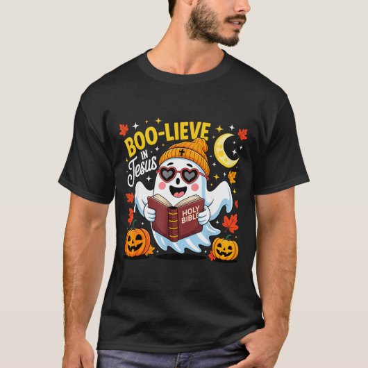 T-shirt Boo-lieve In Jesus Ghost Christian Halloween Funny (Devant)