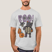 T-shirt Boo ! Patchwork squelette chat et chaume Halloween (Devant)