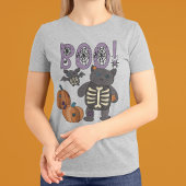 T-shirt Boo ! Patchwork squelette chat et chaume Halloween