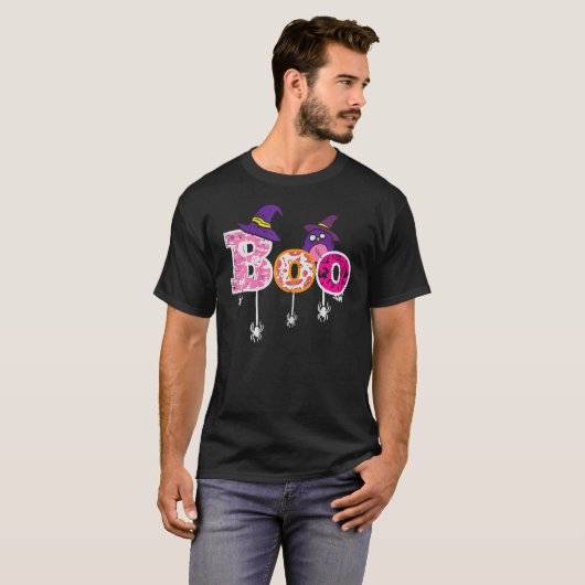 T-shirt Boo rose Spider Sorcière Casquette mignonne Hallow (Devant entier)