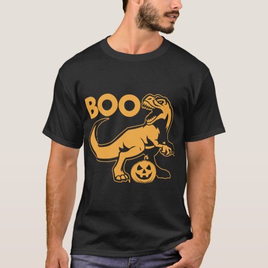 T-shirt Boo T Rex Dinosaure Et Citrouille En Orange (Devant)