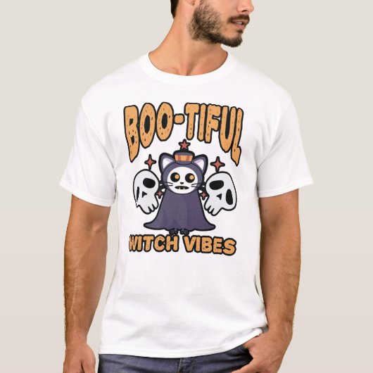 T-shirt Boo-tiful Witch Vibes – Cute Spooky Cat Halloween (Devant)
