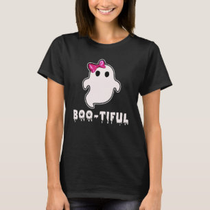 T-shirt Boo Tirée Mignonne Fantôme Blanc Avec Bow Rose