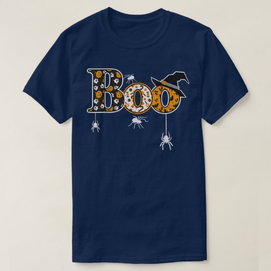 T-shirt Boo With Spiders And Witch Hat Halloween T  (Design devant)