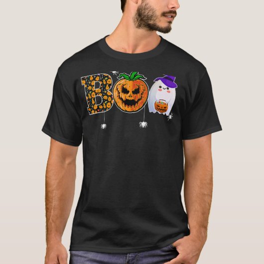 T-shirt Boo With Spiders Ghost Pumpkin And Witch Hat Hallo (Devant)