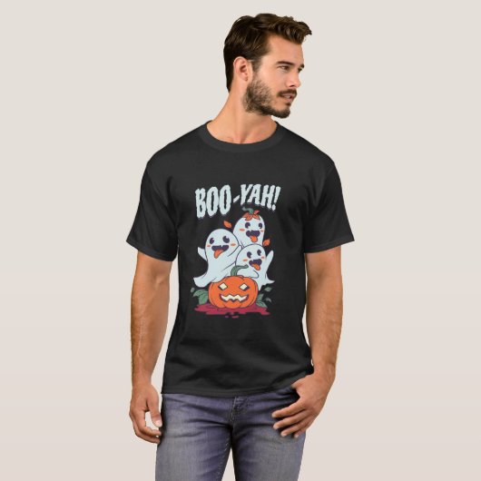 T-shirt Boo Yah Funny Ghost Jack-o'-lantern Citrouille Hal (Devant entier)