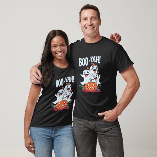 T-shirt Boo Yah Funny Ghost Jack-o'-lantern Citrouille Hal (Unisexe)