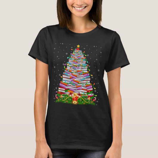 T-shirt Book Christmas Tree Lights Book Lover Teacher Libr (Devant)