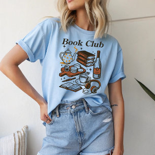 T-shirt Book Club Snacks Wine Books