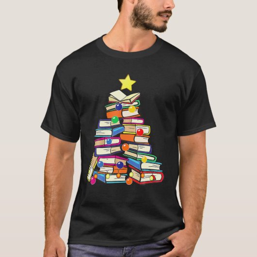T-shirt Book Lover Christmas Tree Bookworm Librarian Merry (Devant)