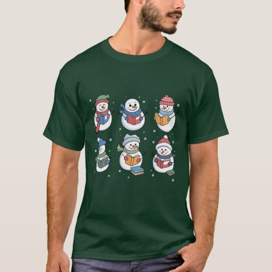 T-shirt Book Lover Snowman Reading Gift Teacher Winter  (Devant)