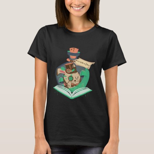 T-shirt Book Reading Graphic Magic Rabbit Steampunk Magica (Devant)
