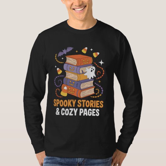 T-shirt Book Reading Halloween Spooky Stories & Cozy Pages (Devant)