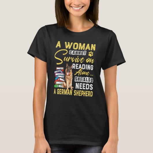 T-shirt Bookaholic Lady Cute German Shepherd Mom Bookworm (Devant)