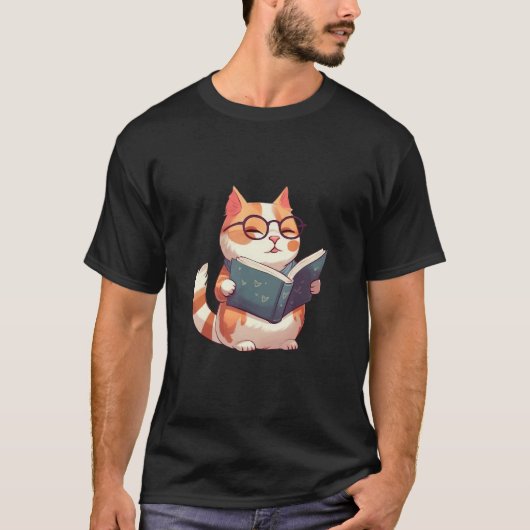 T-shirt Bookish Cat with Glasses  Cute & Intellectual Desi (Devant)
