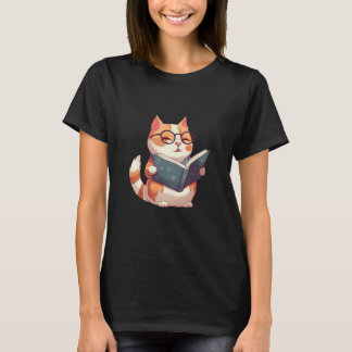 T-shirt Bookish Cat with Glasses  Cute & Intellectual Desi