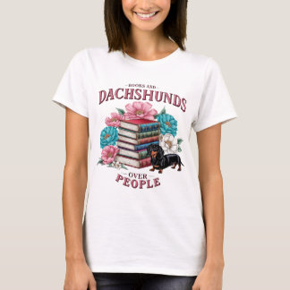 T-shirt Books and Dachshunds Over People Floral Book Lover