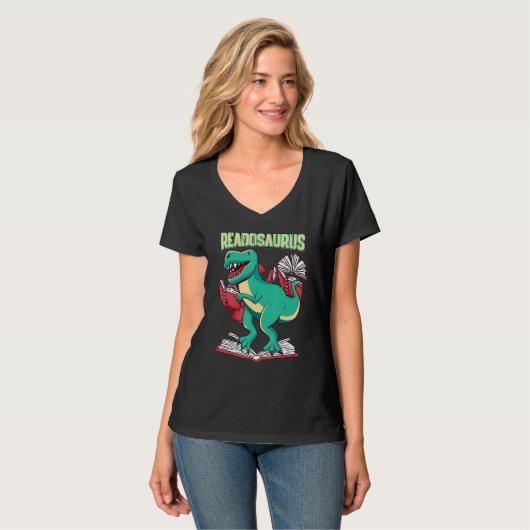 T-shirt Bookworm Dinosaur Reading Book (Devant entier)