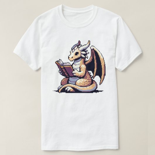 T-shirt Bookworm Dragon - Drôle Pixel Art Design Imaginair (Design devant)