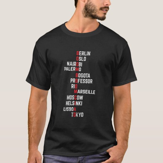 T-shirt Boom boom Ciao argent Heist Funny Acronim Classic (Devant)