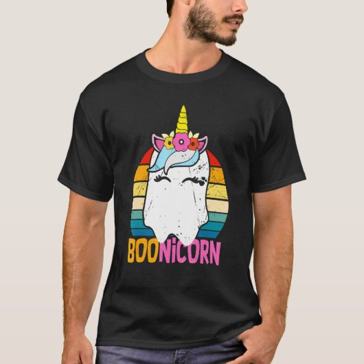 T-shirt Boonicorn Ghost Unicorn Boo Retro Halloween Girls (Devant)