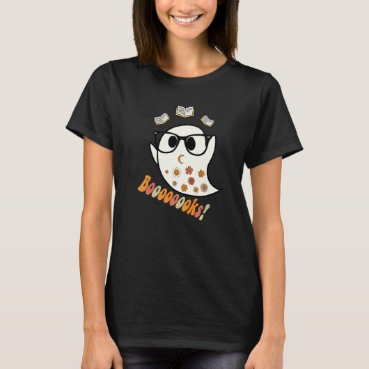 T-shirt Booooks Cute Ghost Reading Library Books Halloween (Devant)