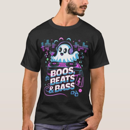 T-shirt Boos Beats & Basse Halloween Chemise DJ Ghost EDM (Devant)