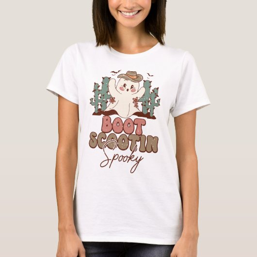 T-shirt Boot Scootin Éffrayant Western Boo Ghost Halloween (Devant)