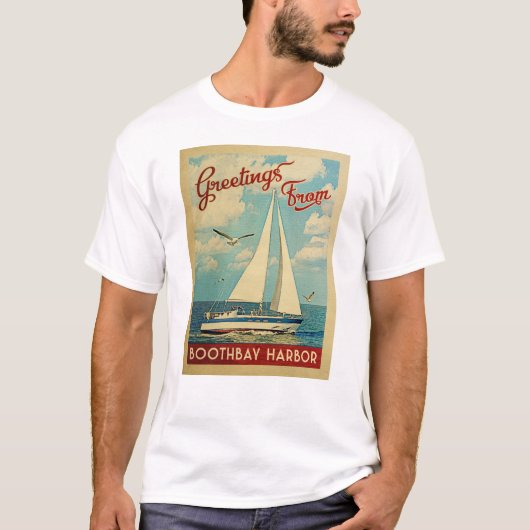 T-shirt Boothbay Harbour Voilier Vintage Maine (Devant)