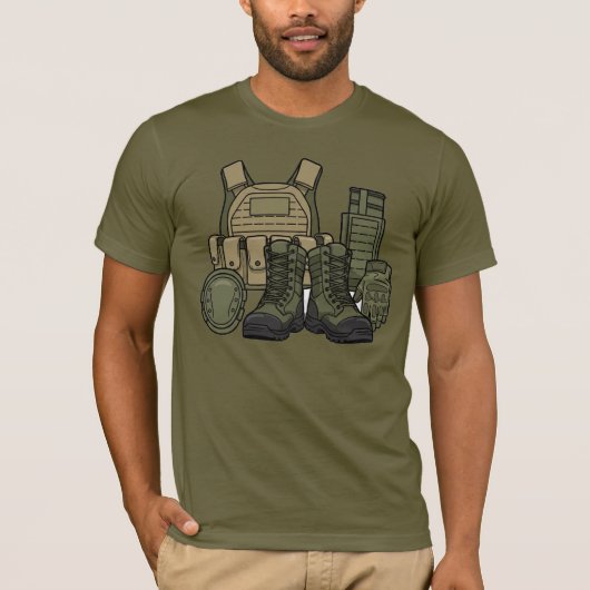 T-Shirt Boots de Combat & Équipement Tactique (Devant)