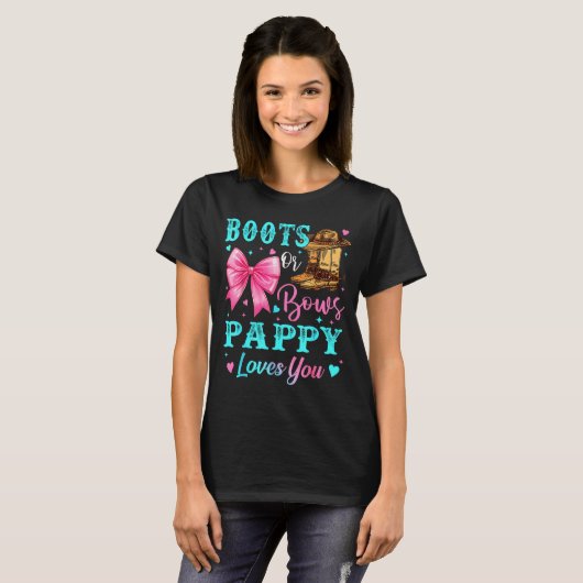 T-shirt Boots Or Bows Pappy Loves You Gender Reveal Family (Devant entier)
