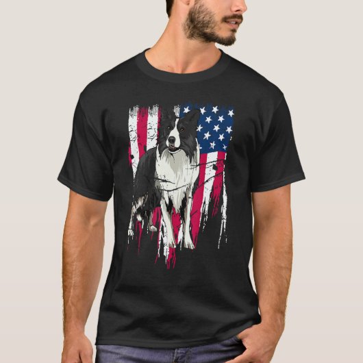 T-shirt Border Collie American Flag USA Awesome (Devant)