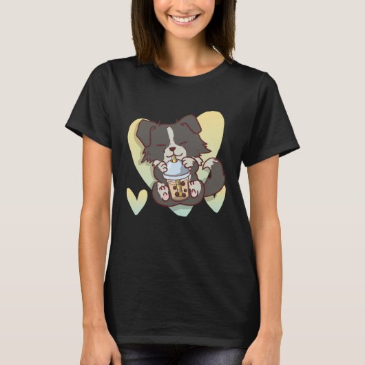 T-shirt Border Collie Boba Bubble Tea Dog (Devant)