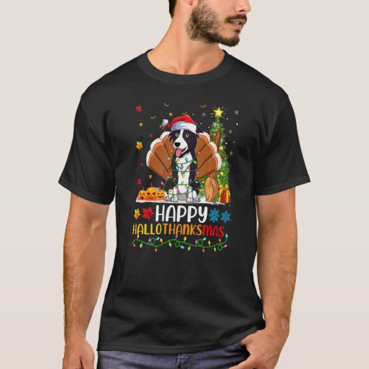 T-shirt Border Collie Chien Border Collie Hellothanksmas (Devant)