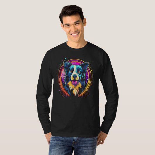 T-shirt Border Collie Dog Australian Shepherd 80s Retrowav (Devant entier)