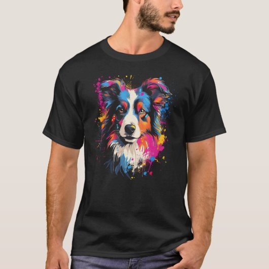 T-shirt Border Collie Dog Australian Shepherd Puppy Graffi (Devant)