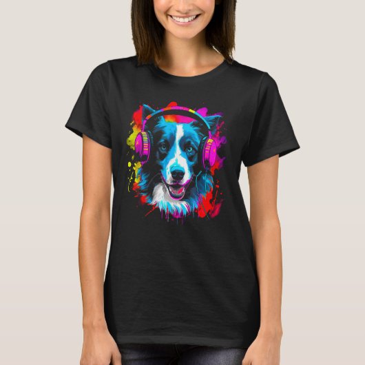 T-shirt Border Collie Dog DJ Festival (Devant)