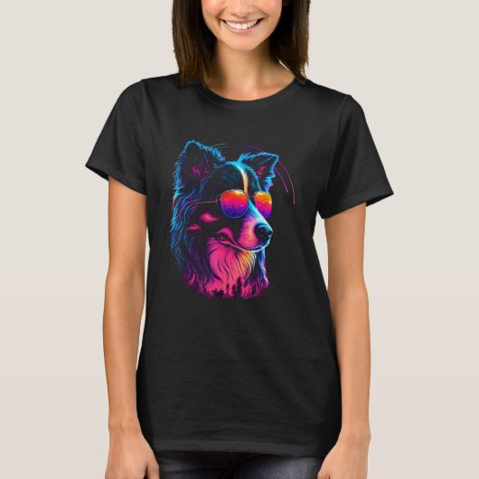 T-shirt Border Collie Dog owner Vaporwave Notorious DJ (Devant)