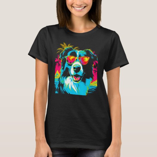 T-shirt Border Collie Dog Sunglasses (Devant)