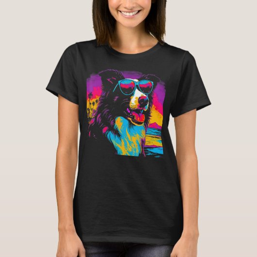 T-shirt Border Collie Dog Sunglasses Party (Devant)