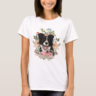 T-shirt Border collie floral