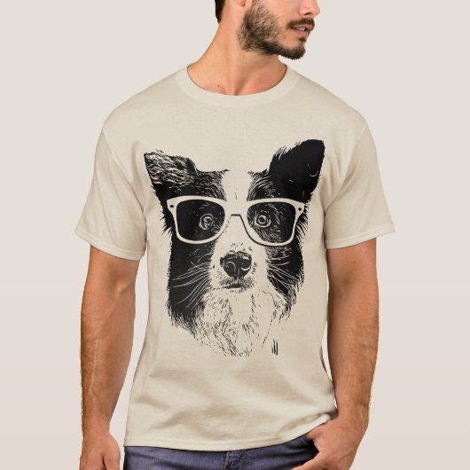 T-shirt Border collie glasses hipster Dog (Devant)